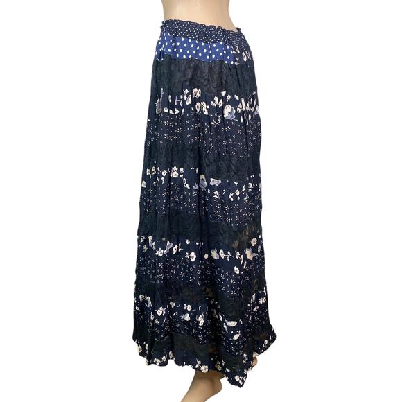 Vtg Floral Polka Dot Lace Tiered Patchwork Peasant Maxi Skirt One Size - Picture 4 of 6